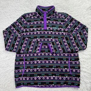 LL Bean Jacket Womens Large Purple Geometric Aztec Southwest Pattern Fleece Snap
